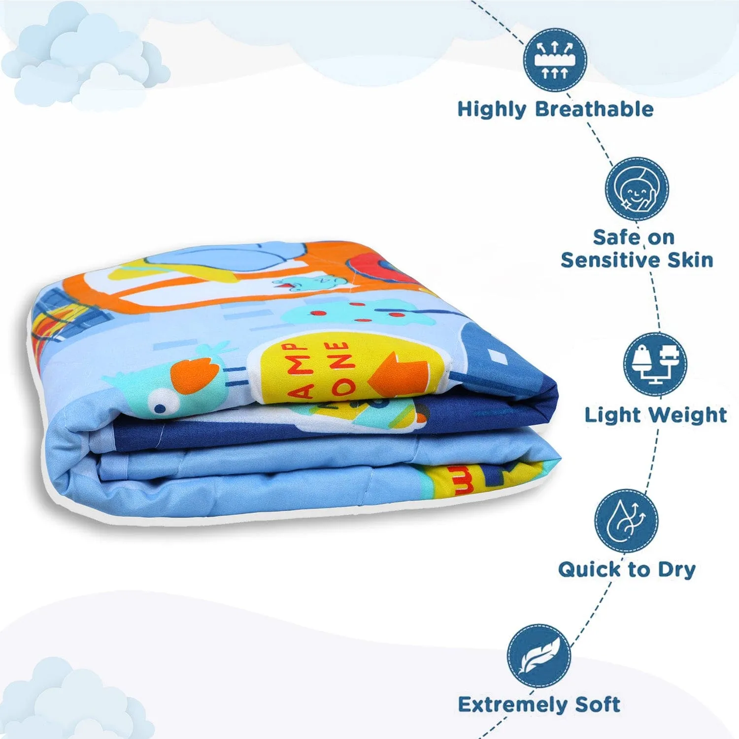 Baby Moo Elephant Road Trip Soft Quilted Premium Reversible Blanket - Blue