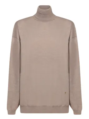 Beige Merino Wool Turtleneck Sweater