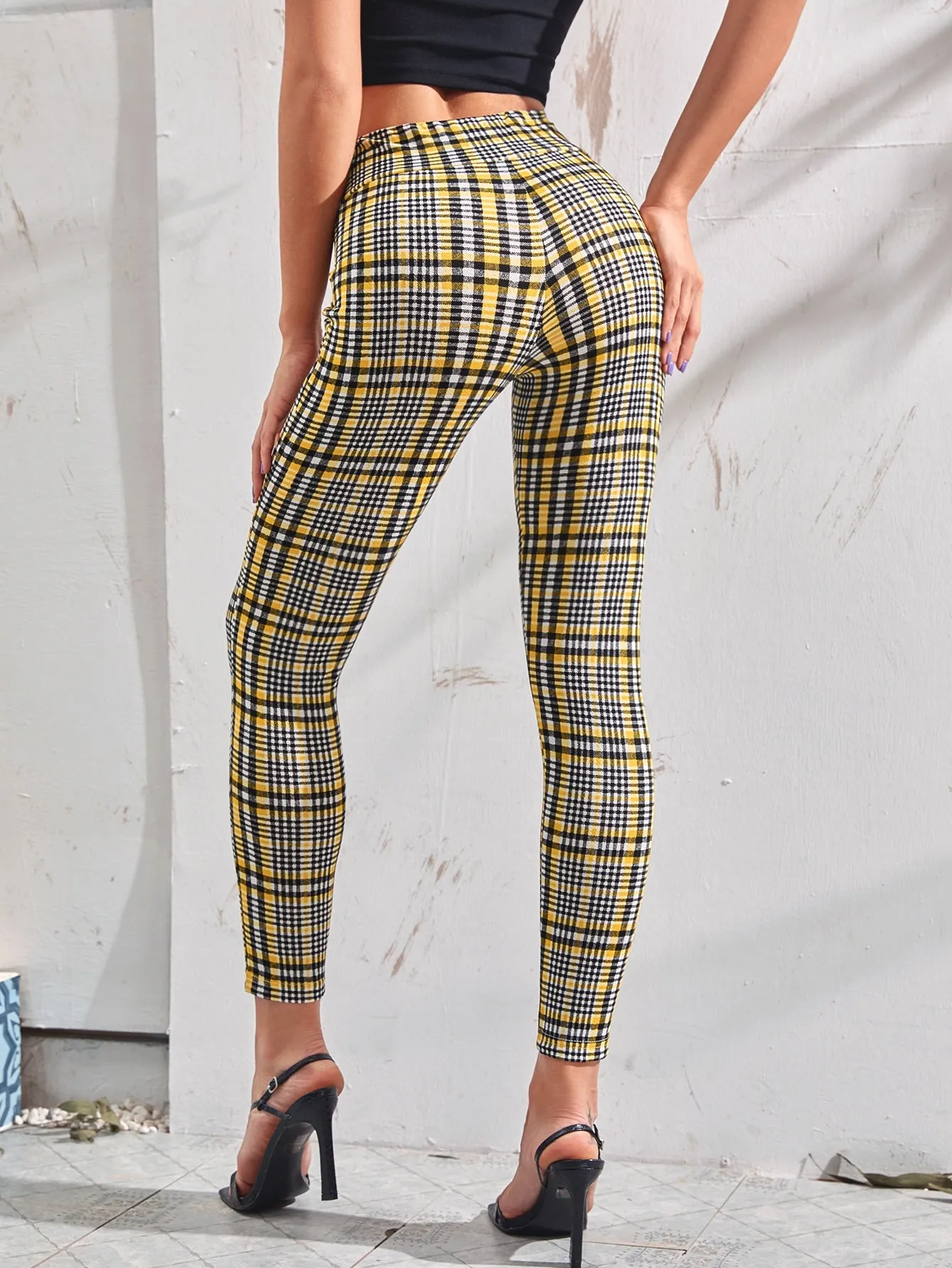 Casual Tartan Asymmetrical Natural Cropped Women Pants