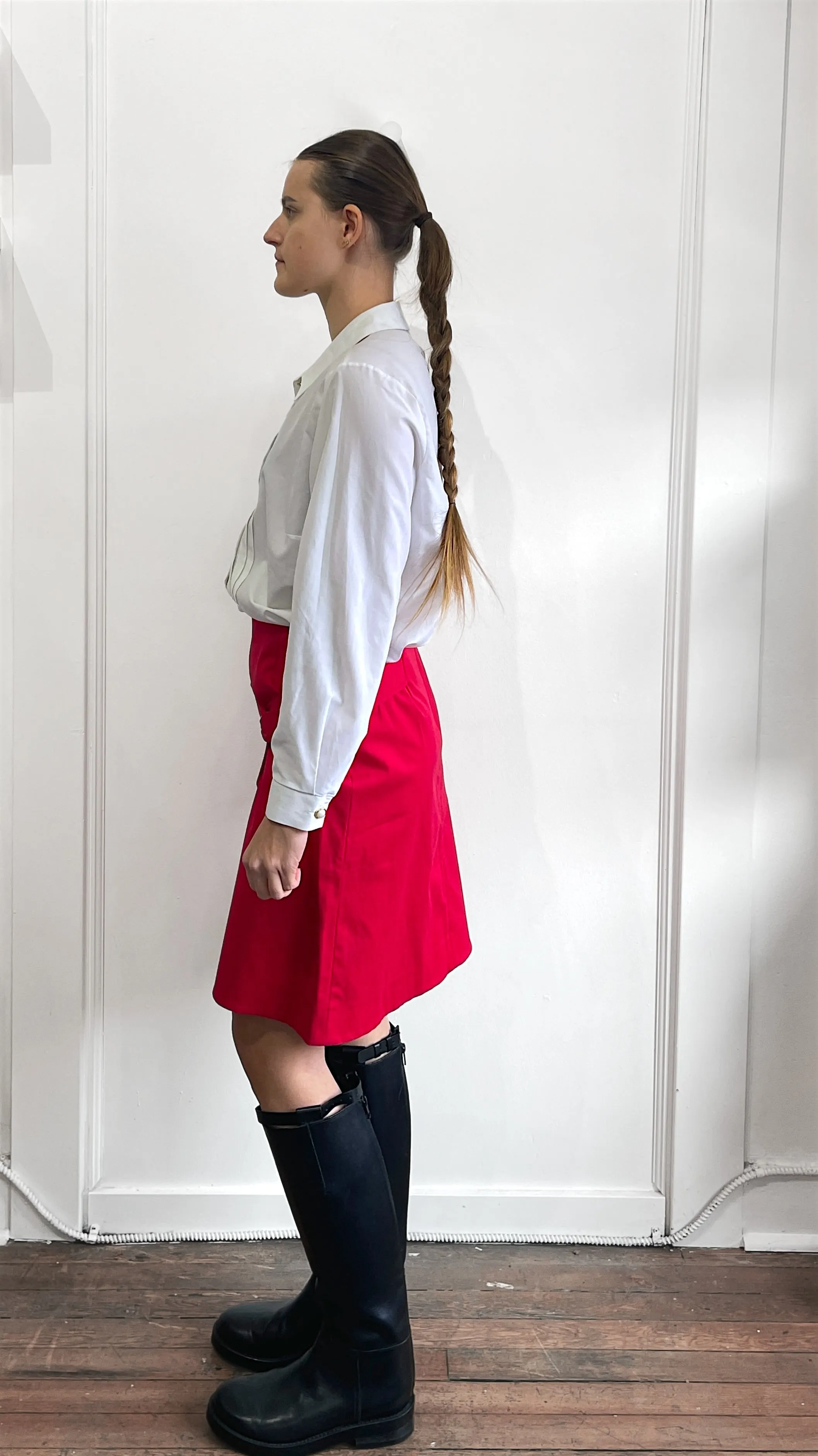 Celine Red Layered Asymmetrical Midi Skirt