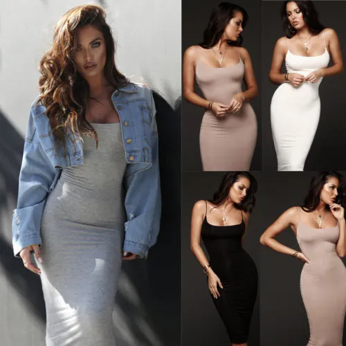 Fashion Women Bodycon Slim Short Midi Dress