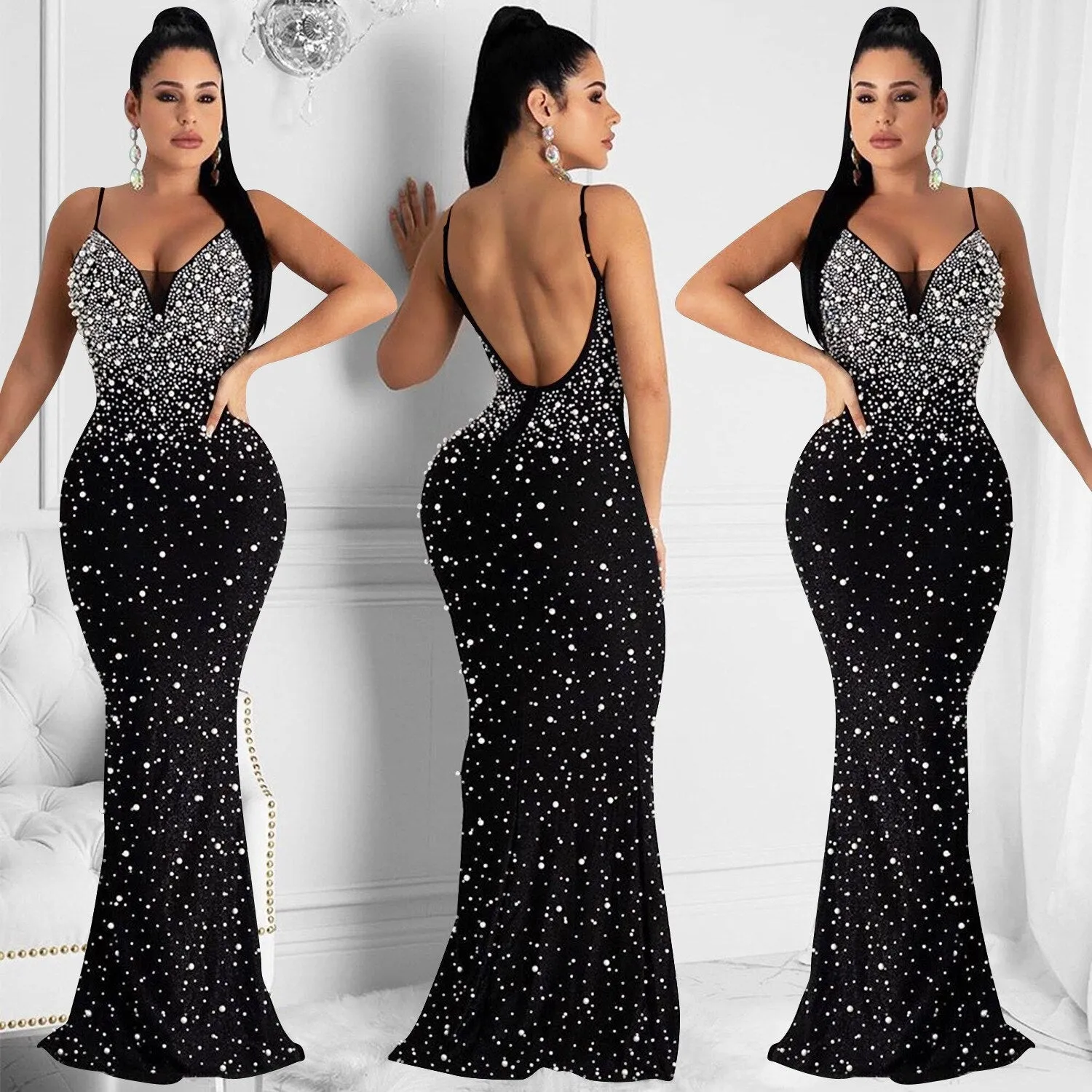 Funki Buys | Dresses | Women's Beaded Pearl Bodycon Dress