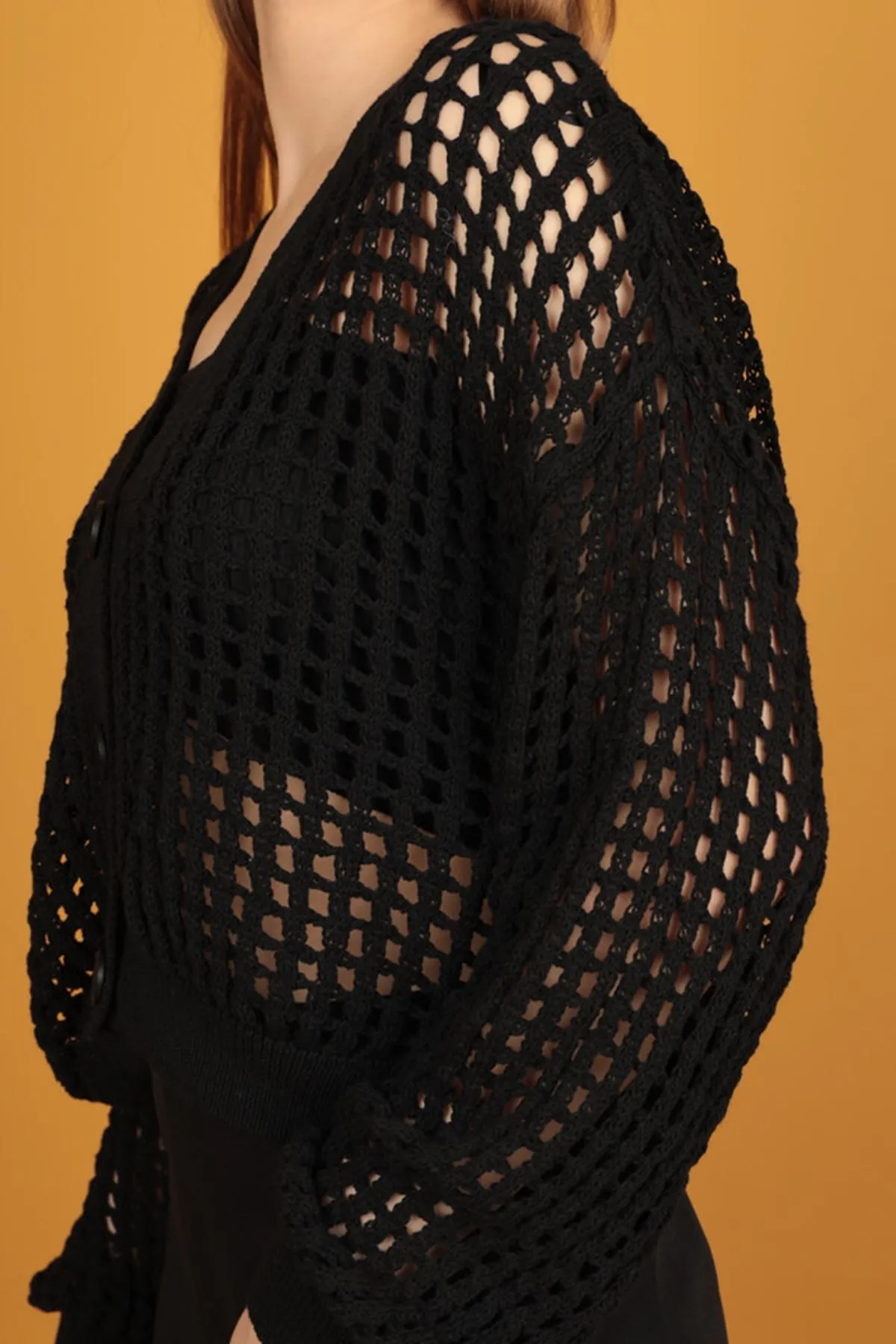 KKT Button Detail Women's Knitwear Cardigan-Black - Springfield