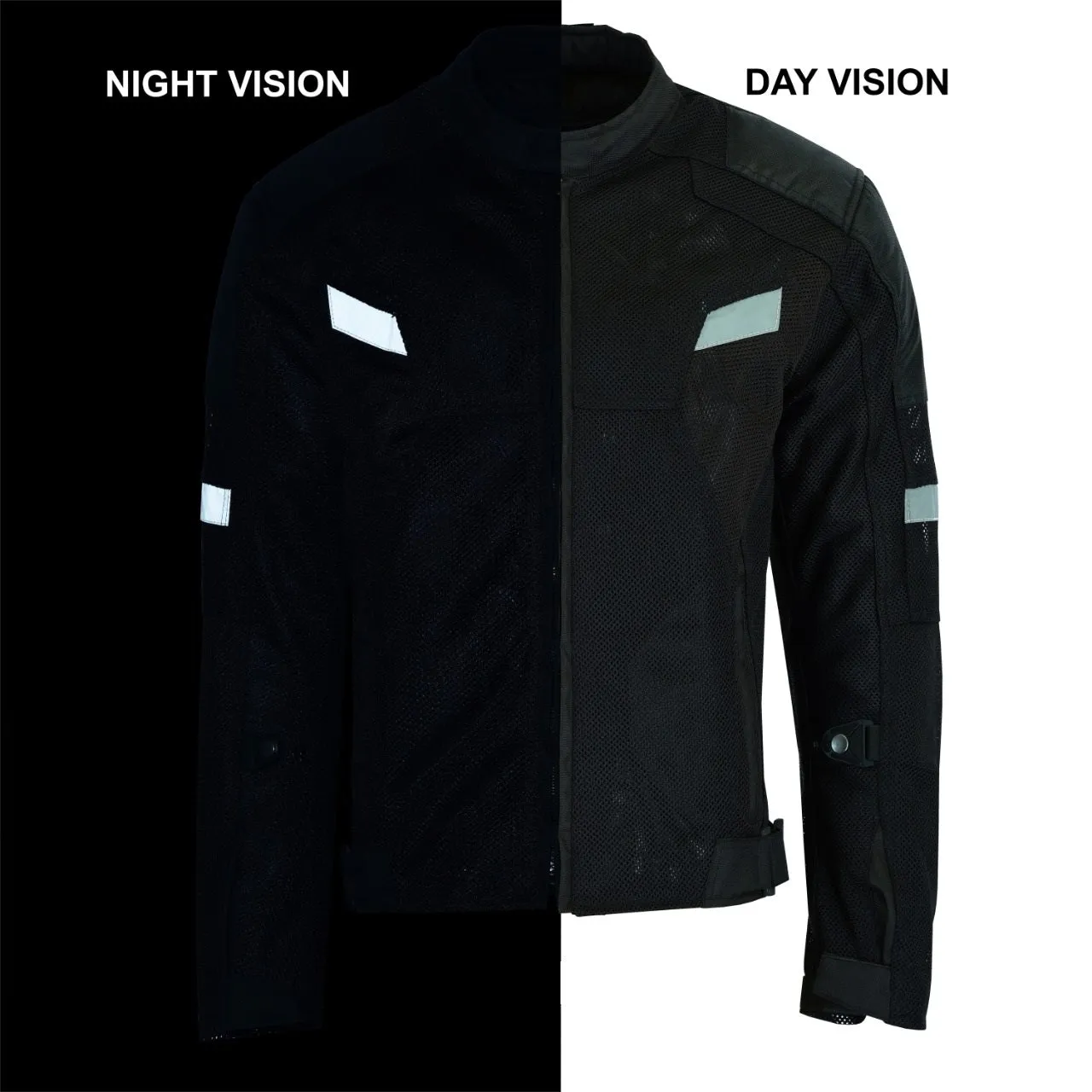 Mens Motorcycle Perforated Textile Reflective Mesh Riding 3 Season Jacket with amors