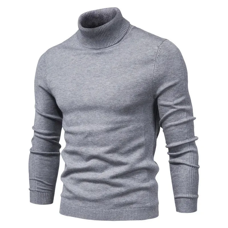 Men's Solid Color Slim Pullover Turtleneck Sweater Winter Casual Tops Clothing