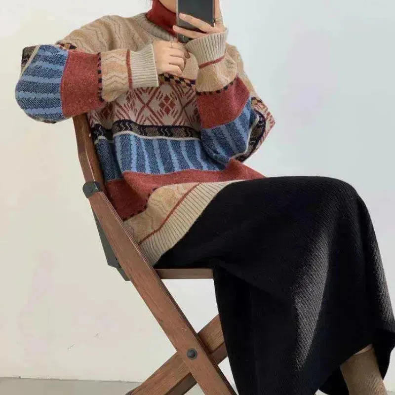 New Trendy Winter Woolen Knitted Jacquard Pullover sweater for women