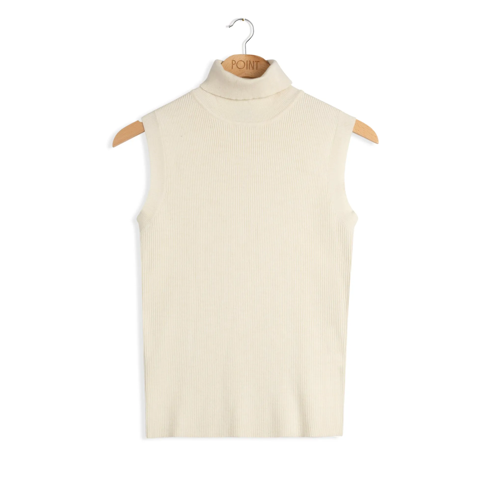 Point Sleeveless Ribbed Turtleneck