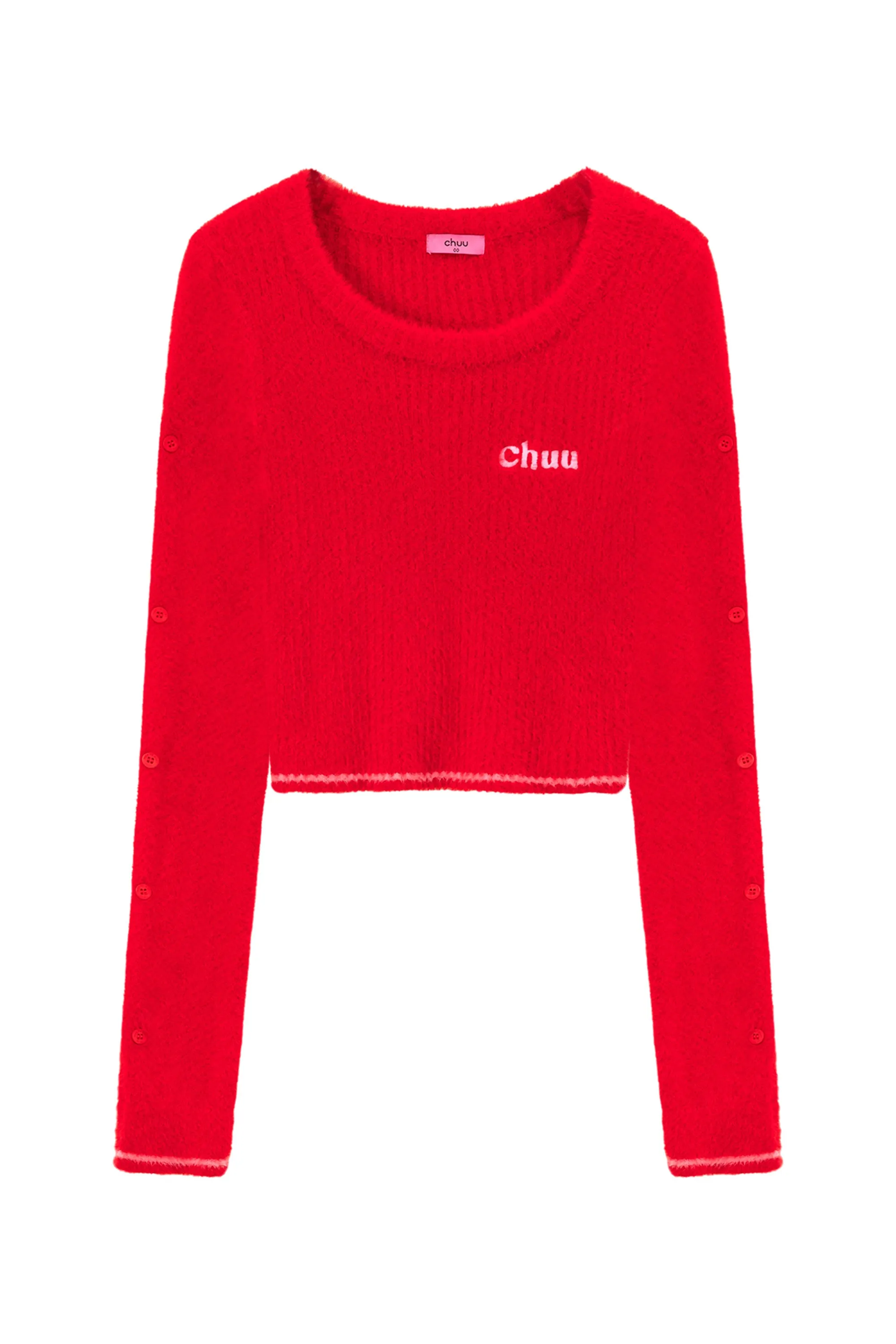 Slit Sleeves Button Crop Knit Sweater
