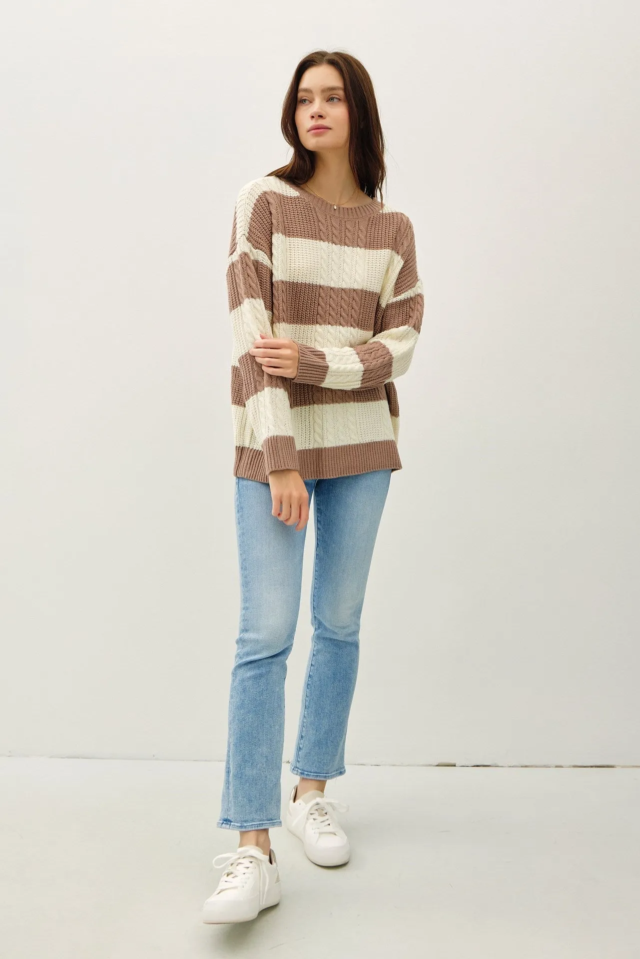 Striped Cable Knit Sweater